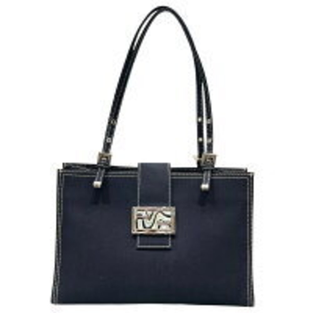 Fendi Mamma Bucket Handbag Navy Blue Canvas Marble FF Logo HO